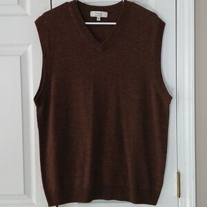 Turnbury Brown 100% Extra Fine Merino Wool V-neck sweater vest  Sz L  NWOT